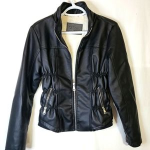 Ci Sono by Cavalini Black Faux Leather Fur Jacket Size M
